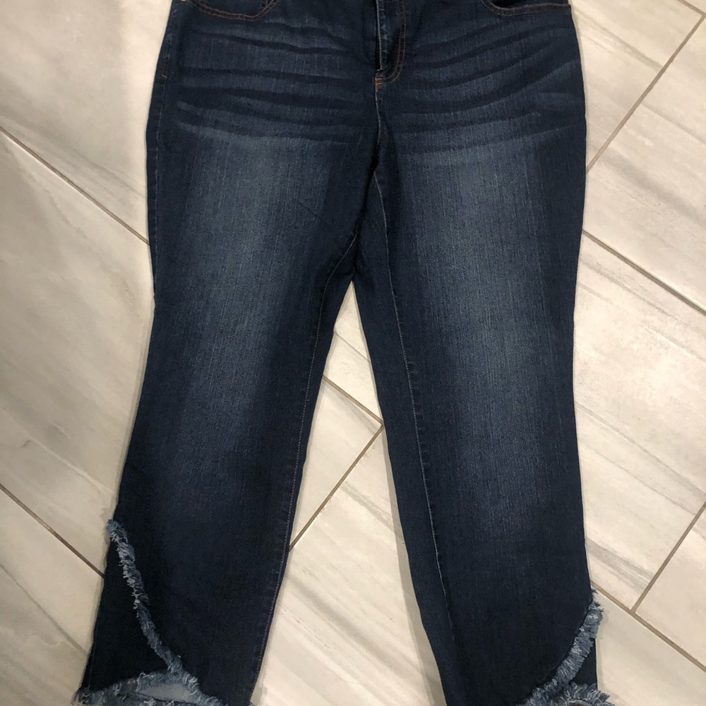 Women's Dark Blue Frayed Hem Jeans